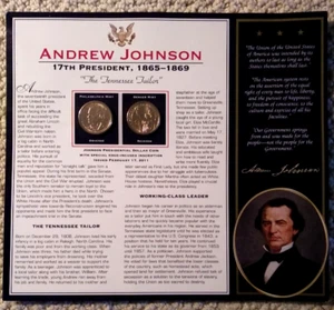 Andrew Johnson 17º Dólar Presidencial P&D 2 Monedas Sin Circular IED En Tarjeta - Imagen 1 de 5