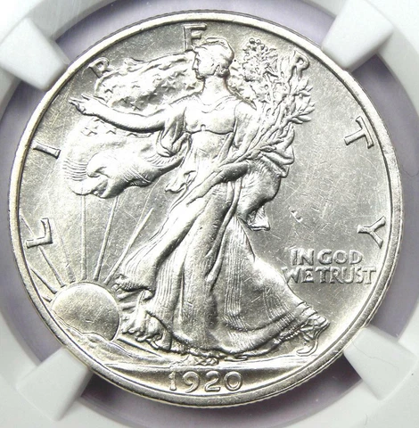 1920-S Walking Liberty Half Dollar 50C - NGC AU Detail - Rare Date - Near MS UNC Cover