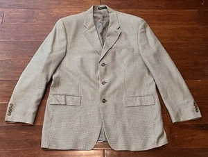 Ralph Lauren Beige Gray Check Wool Silk Mens 44 R Blazer Suit Jacket Sport Coat - Picture 1 of 17