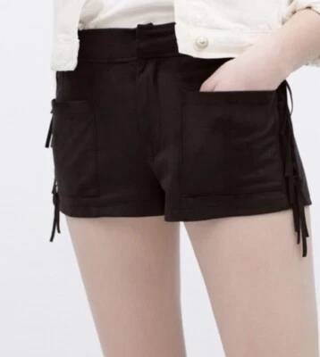 Zara Black Grey Faux Suede Fringe Tassel Shorts Hotpants Festival Holiday 8 10 S - Image 1 of 4