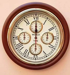 Vintage Wooden Look, (Brown) 16'' inch, Antique Style World Wall Clock decor FR3 - Picture 1 of 3