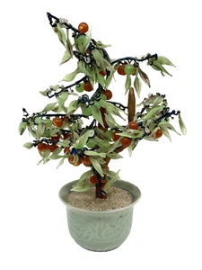 Vintage Asian Art Glass Bonsai Cherry Apple Fruit Tree 14" - Picture 1 of 6
