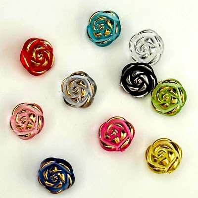 10 Rosen Knöpfe 1,2cm Blumen bunt Farbmix zum Nähen Basteln Verzieren - Bild 1 von 2