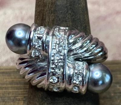 Banda Camille Lucie Tono Plateado Retorcido e Imitación Gris Perla Talla 8 Estilo By Pass Foto 1 de 4