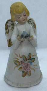 HOMCO Angel Porcelain Figurine Bell holding a Blue Bird - Picture 1 of 6