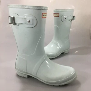 Botas de lluvia Hunter 8 verde claro originales cortas brillantes de goma verde menta botas de agua - Imagen 1 de 8