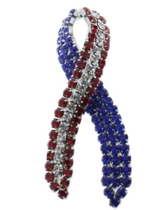 Ribbon Shaped Patriotic Flag Red White & Blue Rhinestone Pin Brooch Broach - Picture 1 of 3