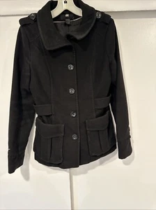 H&M Black Single Breasted Pea Coat Regular Size 8 - Picture 1 of 16