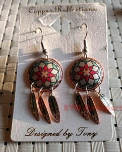 Ohrringe Indian Feather Kupfer Ohrstecker western Westernschmuck handgemacht neu - Picture 1 of 2