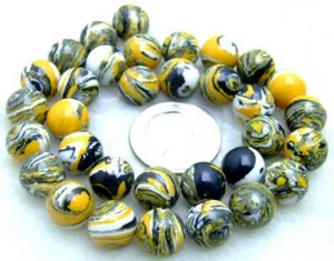 12mm Round Yellow Multicolor Agate Loose Beads for Jewelry Making DIY Strand 15" - Picture 1 of 2
