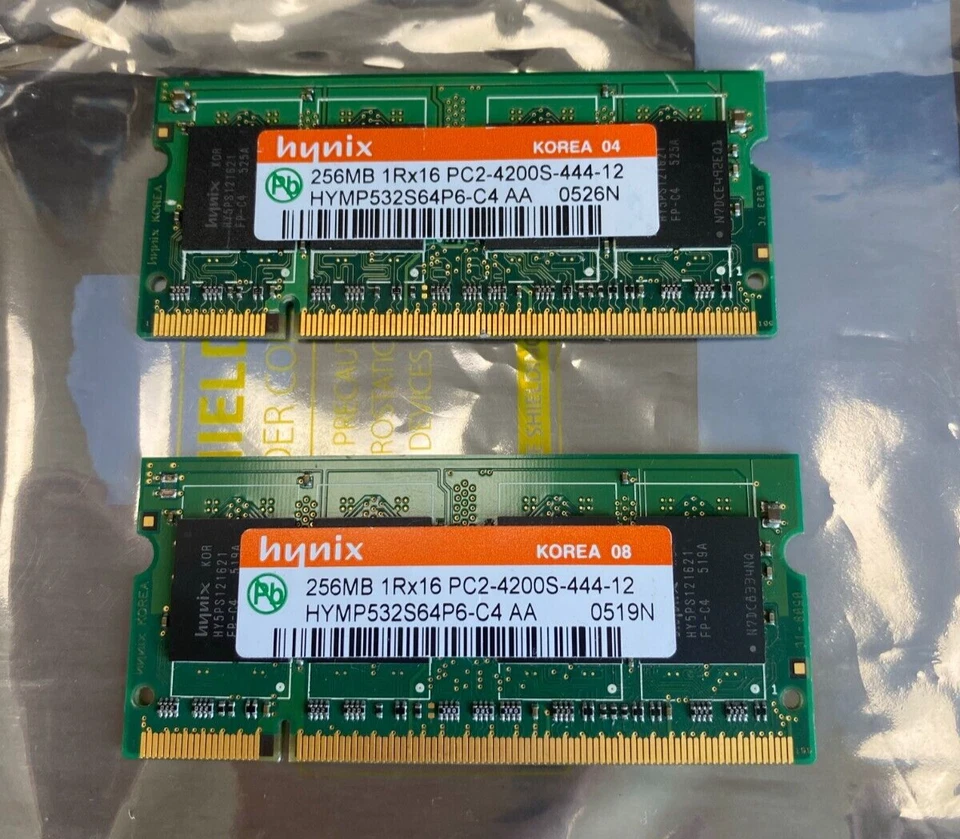 HYNIX  256MB 1Rx16 PC2-4200S - 444-12 - HYMP532S64P6  x 2 Laptop  Memory Modules - Image 1 of 4