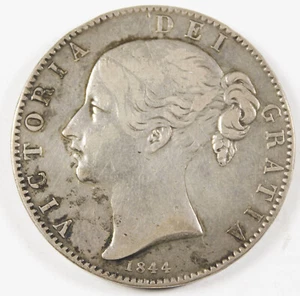 1844 UK GREAT BRITAIN Silver CROWN Coin VF VICTORIA Young Head British KM #741 - Picture 1 of 2