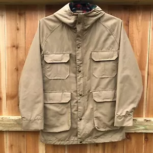 Vintage Woolrich Wool Blanket Lined Khaki Field Jacket w/ Hood USA Men's Size L - Picture 1 of 12