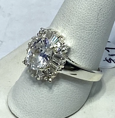 Anillo de Piedra Transparente Firmado JC Plata de Ley 925 De Colección, Talla 11 Nuevo Stock Antiguo, 6.4g Foto 1 de 4