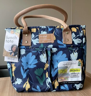 Lunch Tote Fit & Fresh Blue flora insulated, snack containers, zip close NWT - Image 1 of 4