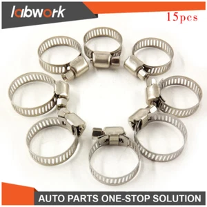 Labwork Stainless Steel Drive Hose Clamp Worm Clip 15 Pcs 5/16"-15/32"(8-12 mm) - Picture 1 of 8