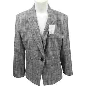 Veronica Beard Plaid Schoolboy Dickey Blazer Size 10 Black Blue Stretch Lined - Picture 1 of 15