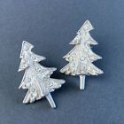 Vintage Norma Jean Rhinestone Christmas Tree Earrings Matte Silver Tone Signed
