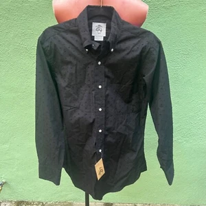 Camicia Brooks Brothers nera in pile a pois svizzeri con bottoni manica lunga uomo BB0 XS - Foto 1 di 5