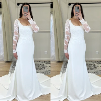 Meerjungfrau Brautkleider  Lange Ärmel White Ivory Beach Sommer Brautschleifen - Bild 1 von 4