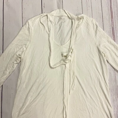 Ruff Hewn Tops Womens Size Medium Knot-Tie Neck White Long Sleeve V-Neck Shirt - Image 1 of 4