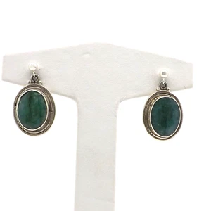 Sterling Silver Natural Emerald Polished Dangle Earrings May Birthstone 13ctw - Picture 1 of 4