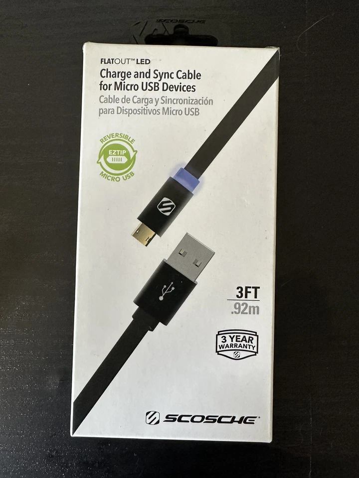 Scosche Black and Blue 3 Ft Sync Charge Cable for Micro USB Devices - Image 1 of 1