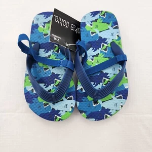 Okie Dokie Toddler Size 7-8 Blue Shark Flip Flops - Picture 1 of 2