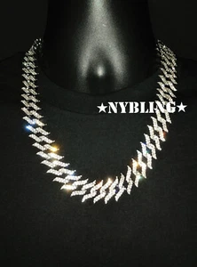 19MM Miami Cuban Link Chain Prong Necklace ICED Men's Plated CZ Hip Hop Jewelry - Picture 1 of 9