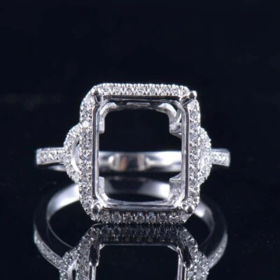 Custom Natural Diamond Anniversary Ring Semi Mount Emerald Cut 12×10MM Platinum - Image 1 of 4