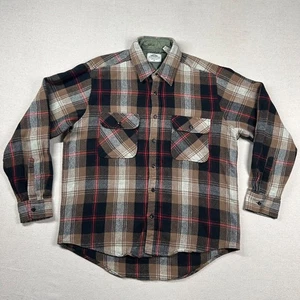 Vintage Field Master Shirt Mens L Flannel Wool Blend Plaid 80s 9os Barn Workwear - Picture 1 of 8