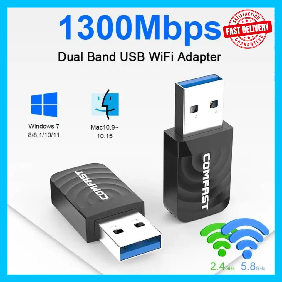 1300Mbps USB3.0 Wifi Adapter 802.11AC 2.4G/5GHz Dual Band Wireless Network - Image 1 of 4