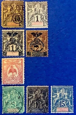 1892-1912 NEW CALEDONIA LOT OF 8 STAMPS +1 bonus CV# 48$ FRANCE COLONIES - Image 1 of 4