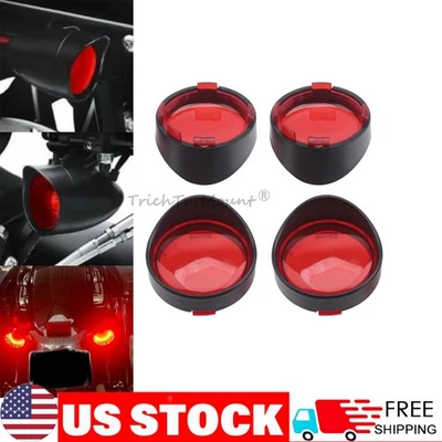 For Harley Sportster 883 1200 4pcs Red Turn Signal Light Lens Cover Bezels Visor - Image 1 of 4