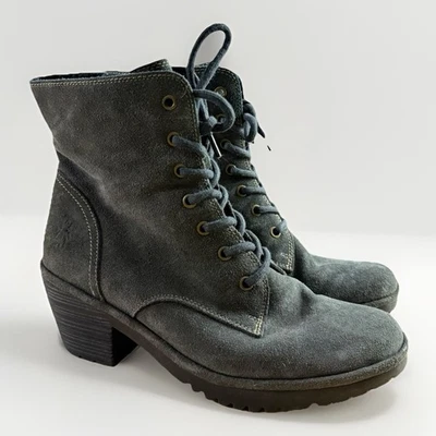 Fly London 靴子女式 40 wune 灰色麂皮绒高跟踝 9-9.5 码 — 第 1/4 张图片