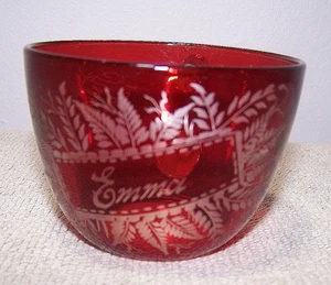 ASBURY PARK NJ antico souvenir tazza vetro rosso rubino 1894 "EMMA" - COME NUOVO! - Foto 1 di 7