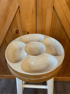Vintage Red Wing Chip & Dip Divided Serving Platter Ceramic Beige Speckled (8789 - Picture 1 of 9