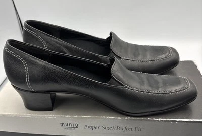 Mocasines Munro vintage para mujer talla 8,5 SS cuero negro tacón bloque Foto 1 de 4