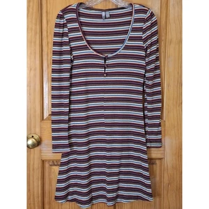 ASOS DESIGN Dress Women's 8 Striped Henley Ribbed Mini Y2K Style Lightweight - Picture 1 of 8
