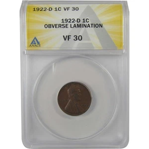 1922 D Lincoln Wheat Cent VF 30 ANACS Lamination Mint Error SKU:I22128 - Picture 1 of 4