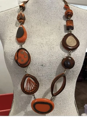 Collar Bohemio Chico’s 40” Naranja Marrón Imane Trozo Declaración BOHO Foto 1 de 4