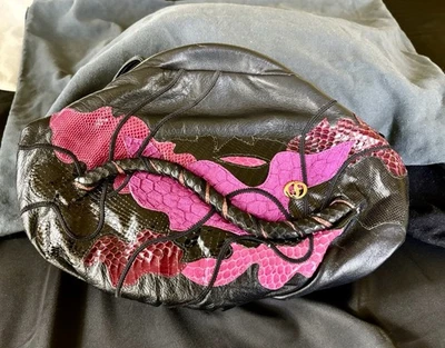 Cartera sin asas vintage Carlo Fiori Italia piel de serpiente diseño abstracto herrajes dorados Foto 1 de 4