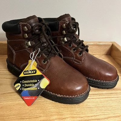 Botas de trabalho Stanley tornozelo com cadarço 8,5 couro conforto funciona biqueira macia vestuário de trabalho - Imagem 1 de 4
