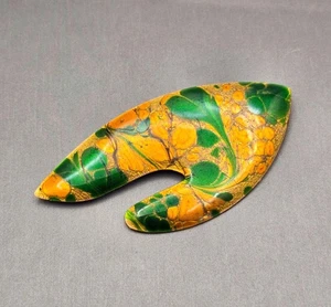 VTG A. Gagnon Enamel on Copper Brooch Pendant 3" Gold Green Abstract Design - Picture 1 of 8