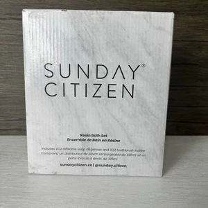 Sunday Citizen Resin Faux Marble Bath Set Soap Dispenser Toothbrush Cup NEW - Picture 1 of 7