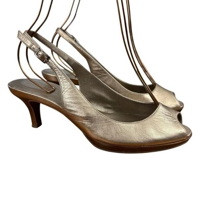 Zapatos de tacón alto Cole Haan para mujer de cuero bronce metálico con cordones punta abierta 8,5 Foto 1 de 4