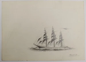 drawing ZEICHNUNG SKIZZE Lapislazuli auf Papier 1900 "SEGELSCHIFF BOOT SCHIFF" 64 - Bild 1 von 2