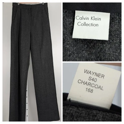 Calvin Klein Collection Sample Wayner Charcoal Wool Tweed Trousers Pants 32 Rare - Image 1 of 4