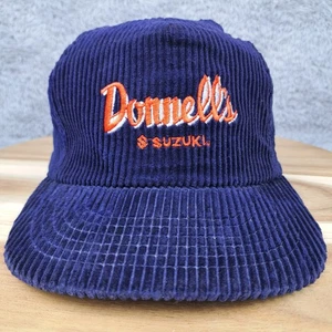 Vintage Suzuki Hat Cap Strap Back Blue Corduroy Donnell'sEmbroidered Logo Mens - Picture 1 of 8