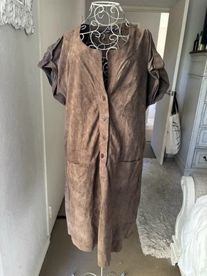 SITA MURT Brown Goat Leather Suede Cargo Style Shift Dress w/Pockets XL 14 - Image 1 of 4